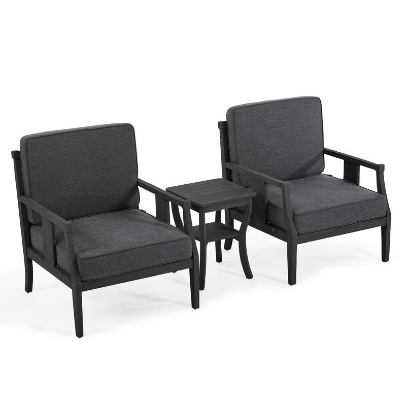 3-Piece Solid Teak Outdoor Patio Furniture Set Armchairs & Storage Table