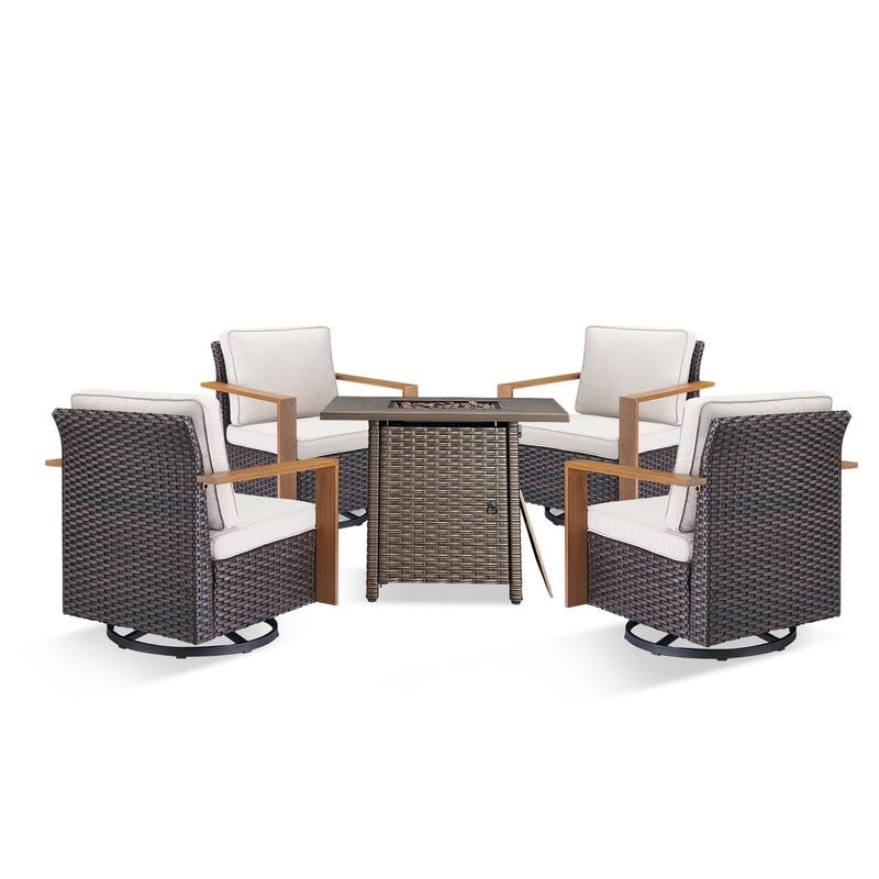 Pocassy 5 Pieces Outdoor All-Weather Chair with Fire Table Set