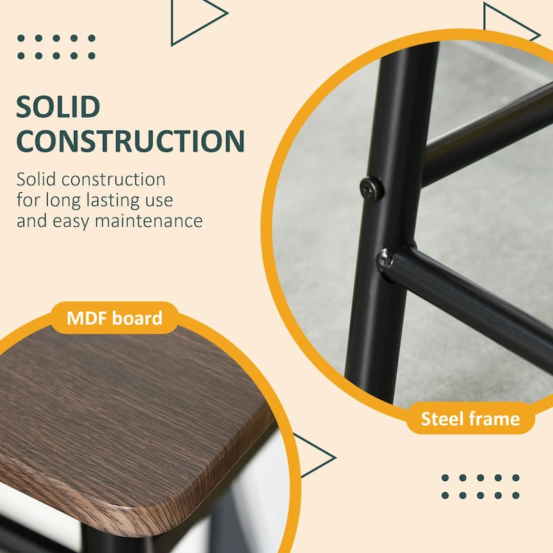 3-Piece Space-Saving Modern Bar Table and Stools Set with 2 Different Height Footrest for Pub