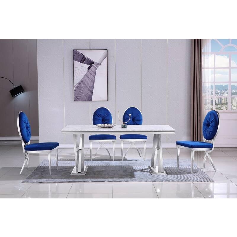 Mid-Century Modern Velvet Upholstered Side Chair with Metal Frame and Polished Stainless steel Legs