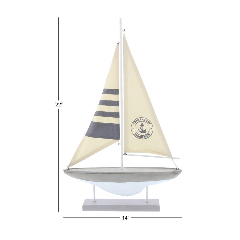Cement Stone Sail Boat Handmade Decorative Sculpture with Cream Sails - Gray - Roche River Decor