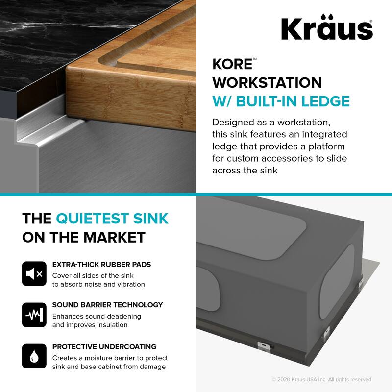 KRAUS Kore Workstation Undermount Stainless Steel Kitchen Sink