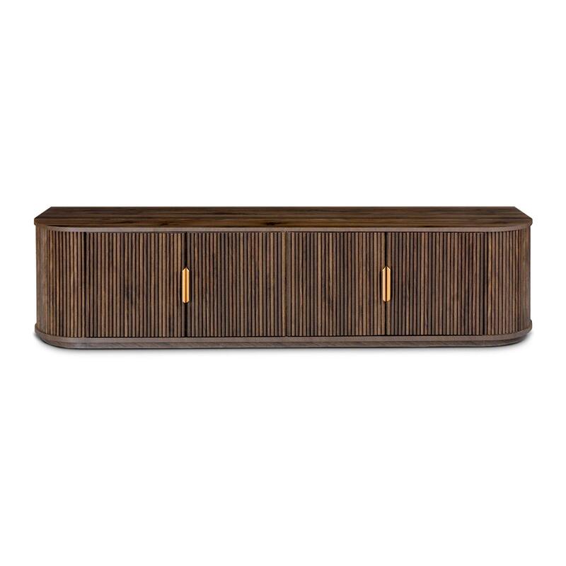 Edgemod 70" Ribbed Walnut Media Console With Brass Handles