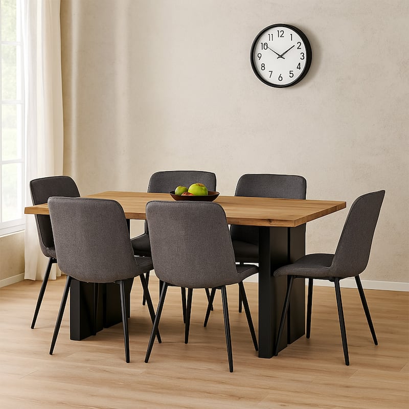80 Inch Wood Dining Table, Rectangular, Double Pedestal Base, Brown, Black