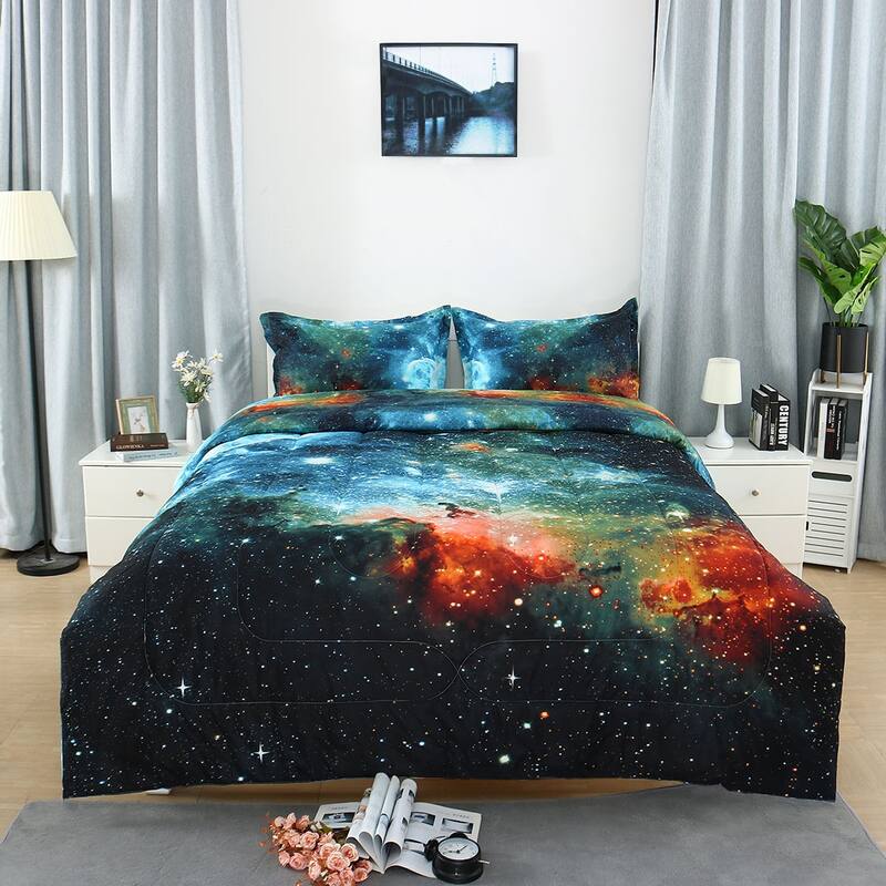3pcs Galaxies Blue Comforter All-season Down Quilted Duvet