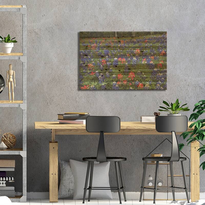Bluebonnet And Paintbrush Meadow, Cedar Hill State Park, Texas Print On Wood by Tim Fitzharris - Multi-Color