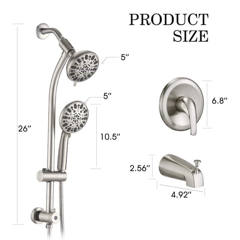 Proox 7-Sprayer Dual Head Shower Faucet Drill-Free slide bar combo Bathtub Spout Included Valve - 5
