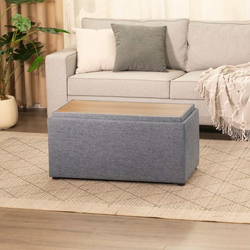 Adeco 35" Linen Storage Ottoman Bench with Reversible Tray - 34.8“X17.3"X17.7" - Grey