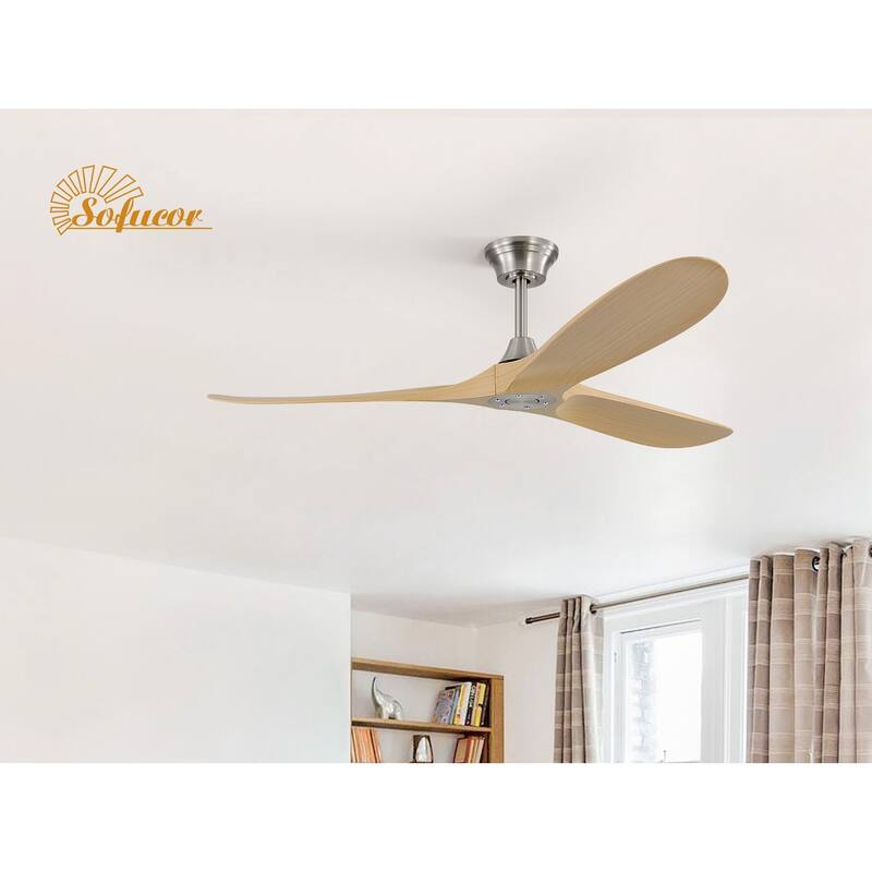 52''/60" Large Ceiling Fan without Lights, Remote Control and Reversible Motor Included, Smart Optinal - 60Inch - Silver and Beige Blades(With Smart)