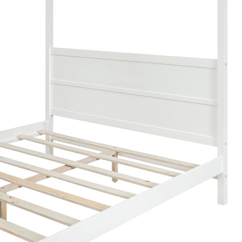 Queen Pine Canopy Platform Bed with Slat Support