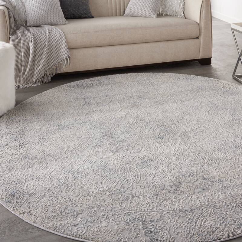 Nourison Rustic Textures Contemporary Abstract Area Rug - 8' Round - Ivory/Light Blue - Rectangle