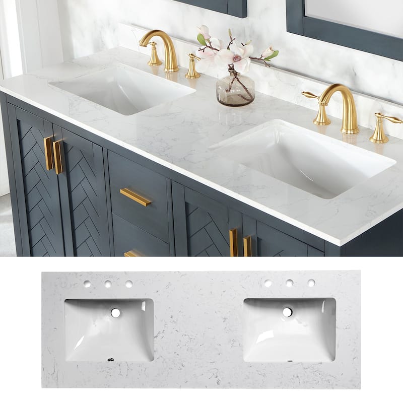 Bathlet 60 in. Calacatta White Cultured Marble Vanity Top with Sink