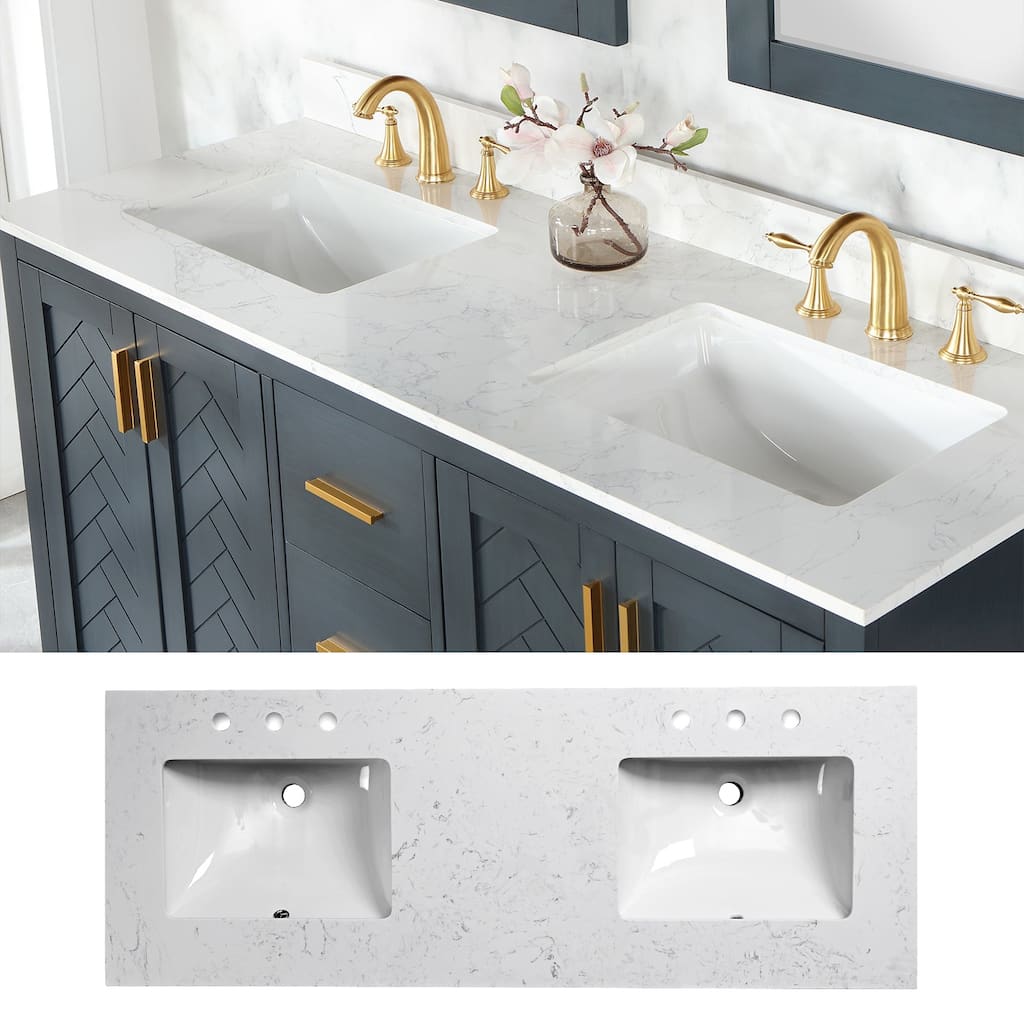 Bathlet 60 in. Calacatta White Cultured Marble Vanity Top with Sink