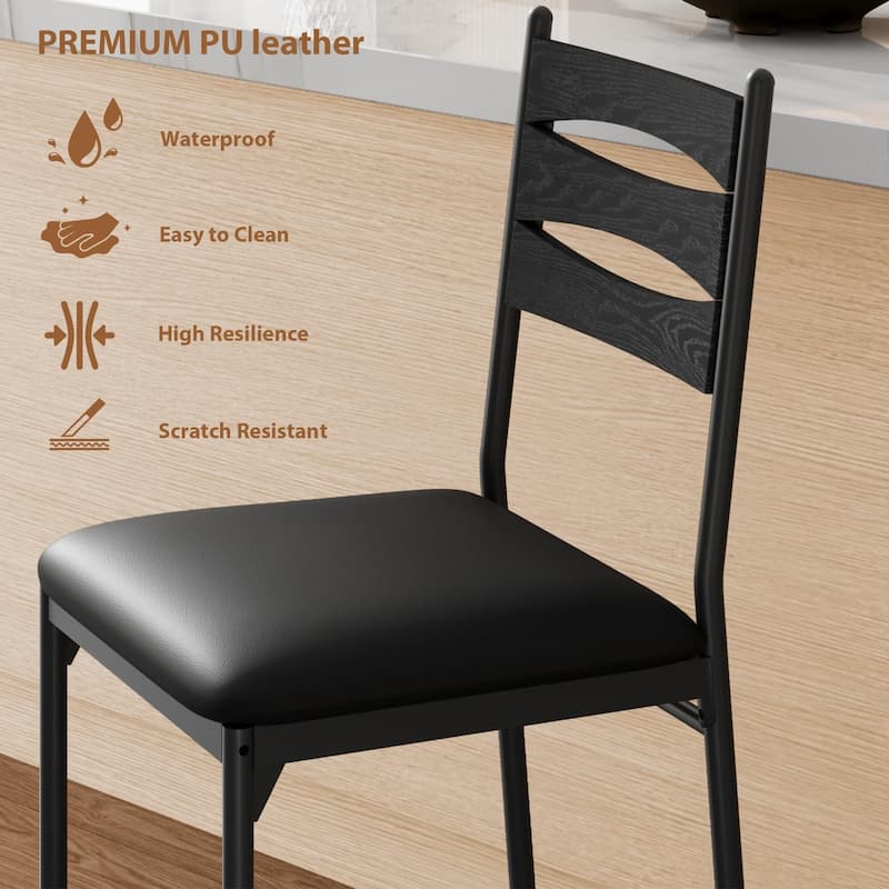 Bar Stools Set of 2 - Thick Cushioned Faux Leather Stools with Islamic Geometric Backrest, Gold Accent Footrest