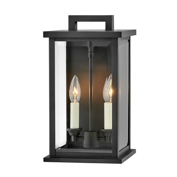 slide 2 of 3, Hinkley Weymouth Collection Two Light Small Outdoor Wall Mount Lantern, Black