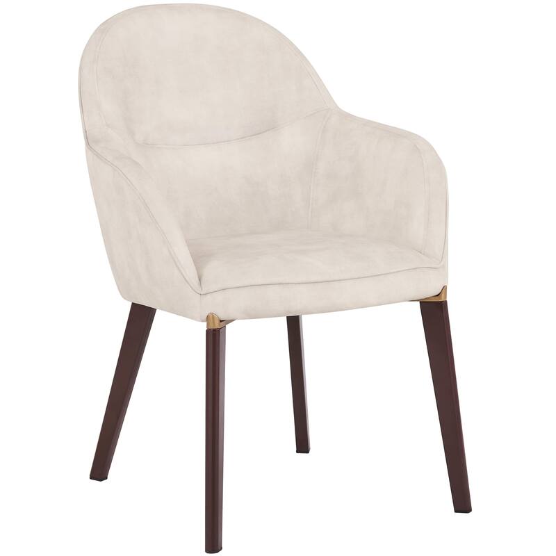 Elias Dining Chair Upholstered in Leather Velvet and Powder Coated Legs - Beige