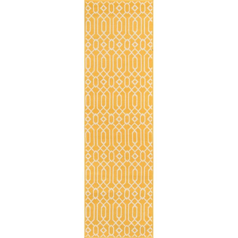 Momeni Baja Links Geometric Trellis Outdoor Area Rug - 2'3" x 7'6" Runner - Yellow