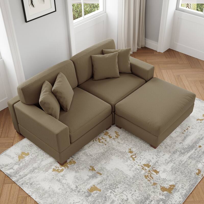 Ella 82" W/ 118" W Corduroy Modular Sectional Sofa with Ottoman