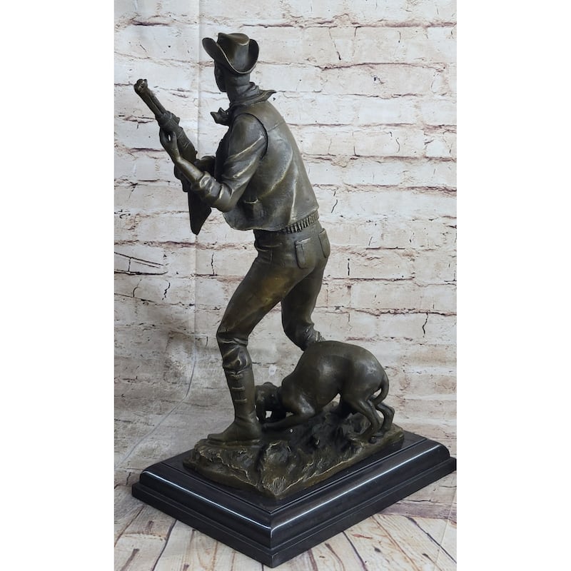 Signed Original Aldo Vitaleh Cowboy W/ Gun And His Imitative Dog Bronze Sculpture Statue