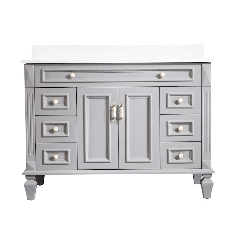 35'' H X48''W Solid Wood Bath Vanity with Stain-resistant Carrera White Quartz Top and Single Sink