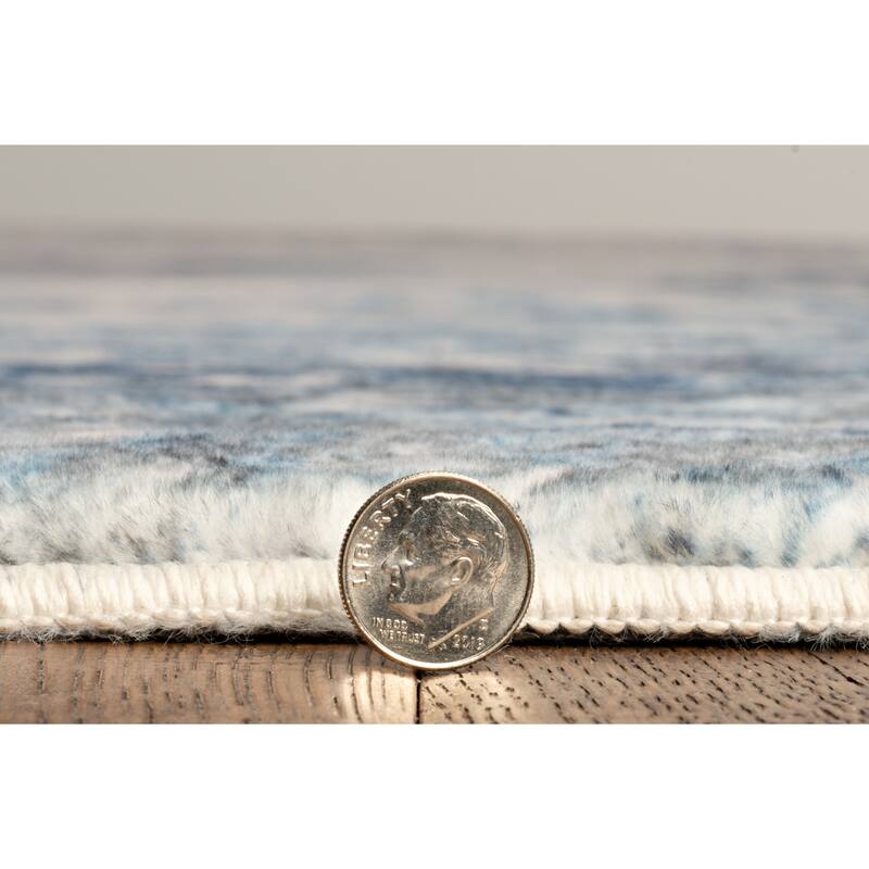 Domani Comfort Distressed Ombre Blues Faux Fur Area Rug