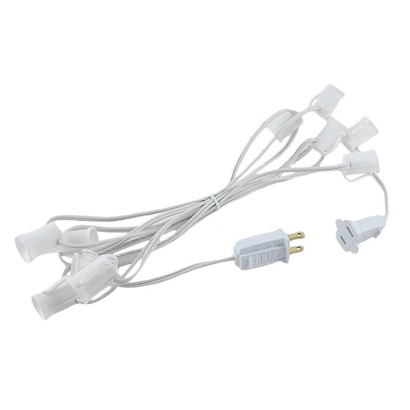 10 Foot C9 Outdoor Patio Christmas Stringer, C9/E17 Base, 12" Space, Green Wire - White