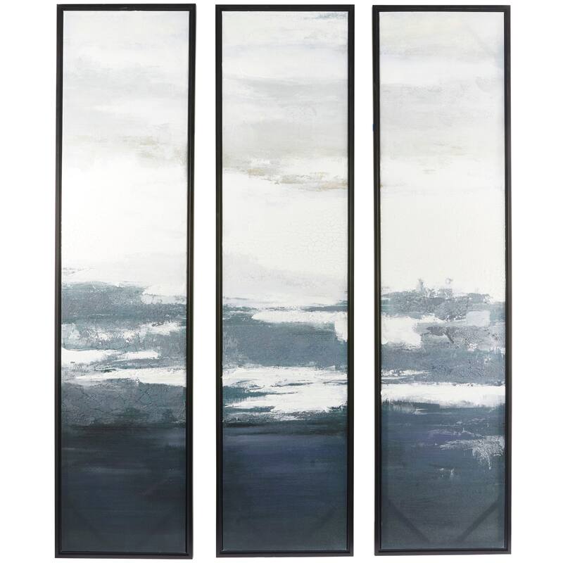 Dark Blue Canvas Landscape Framed Wall Art with Black Frame (Set of 3)