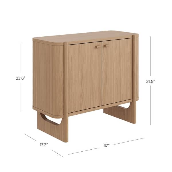 dimension image slide 4 of 15, Solace Mid Century Modern Cabinet, Storage Accent Cabinet or TV Stand with Doors, Solid Wood Legs and Adjustable Shelf