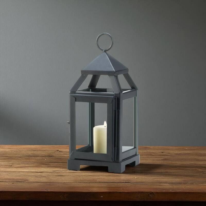 Black Mini Lantern with Iron Frame and Glass Panels Compact Modern Candle Holder for Home Decor - 3.62” x 4” x 8.75”