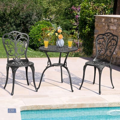 3-Piece Outdoor Bistro Set,Cast Aluminum Patio Set with Umbrella Hole