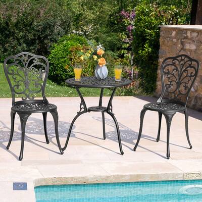 NUU GARDEN 3-piece Black Cast Aluminum Patio Bistro Set