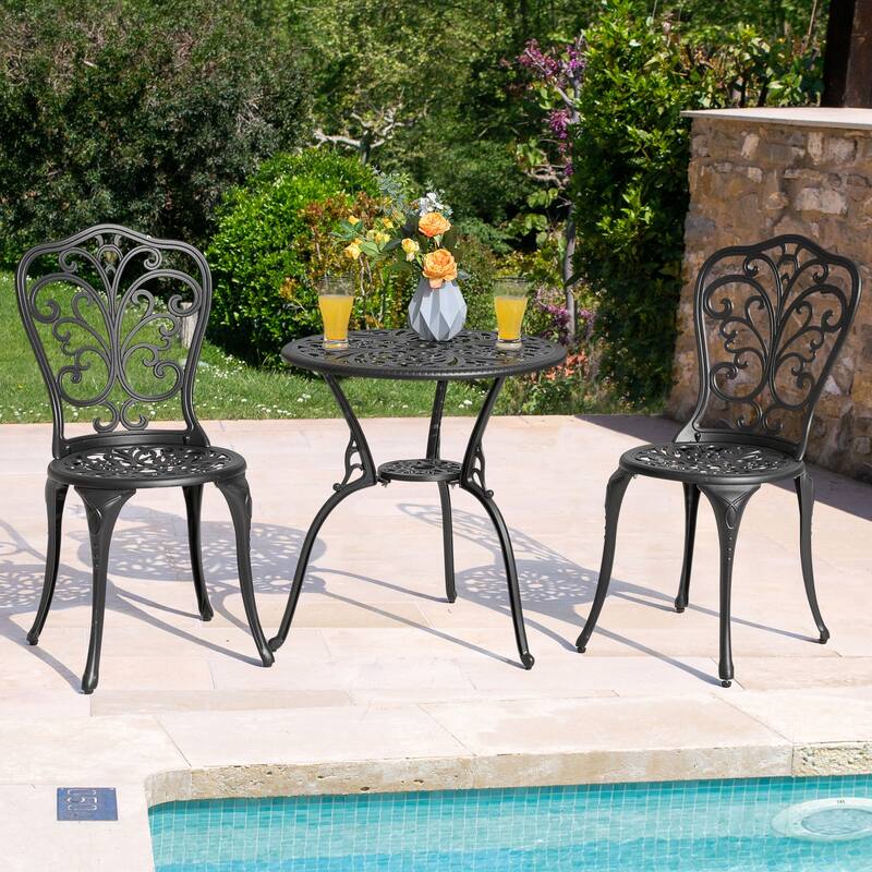 Outdoor 3-Piece Cast Aluminum Patio Set with 1.77" Umbrella Hole - 24 Inch