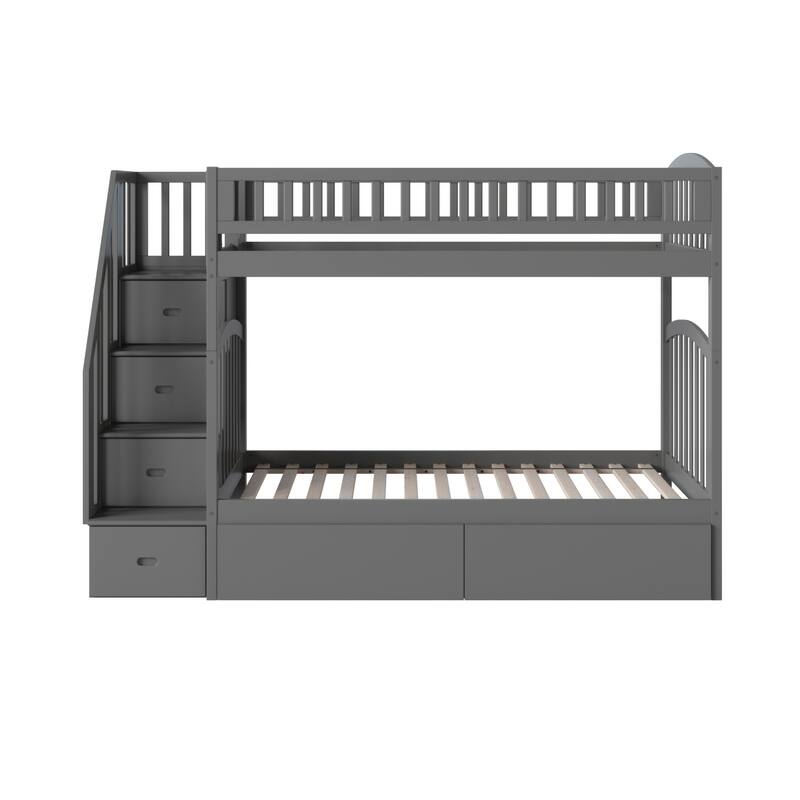 AFI Westbrook Twin over Twin Size Staircase Bunk Bed with Bed Drawers & Charging Station in Grey