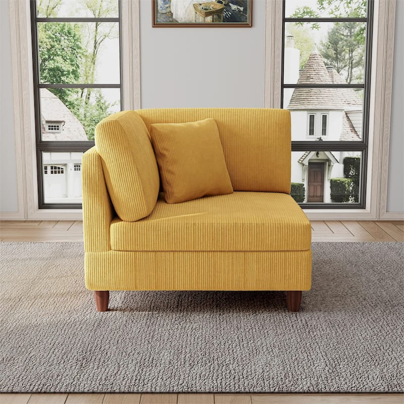 Modular Corduroy Armchair Sofa Accent Chair - Left Facing - Orange