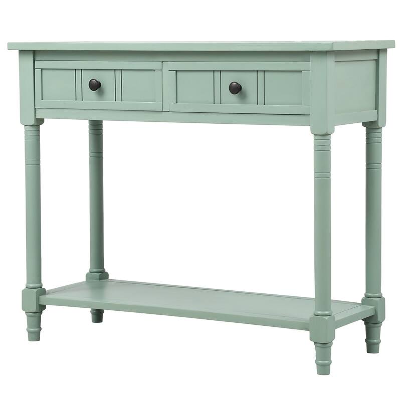 Modern Console Table with Two Drawers and Bottom Shelf - Retro Blue