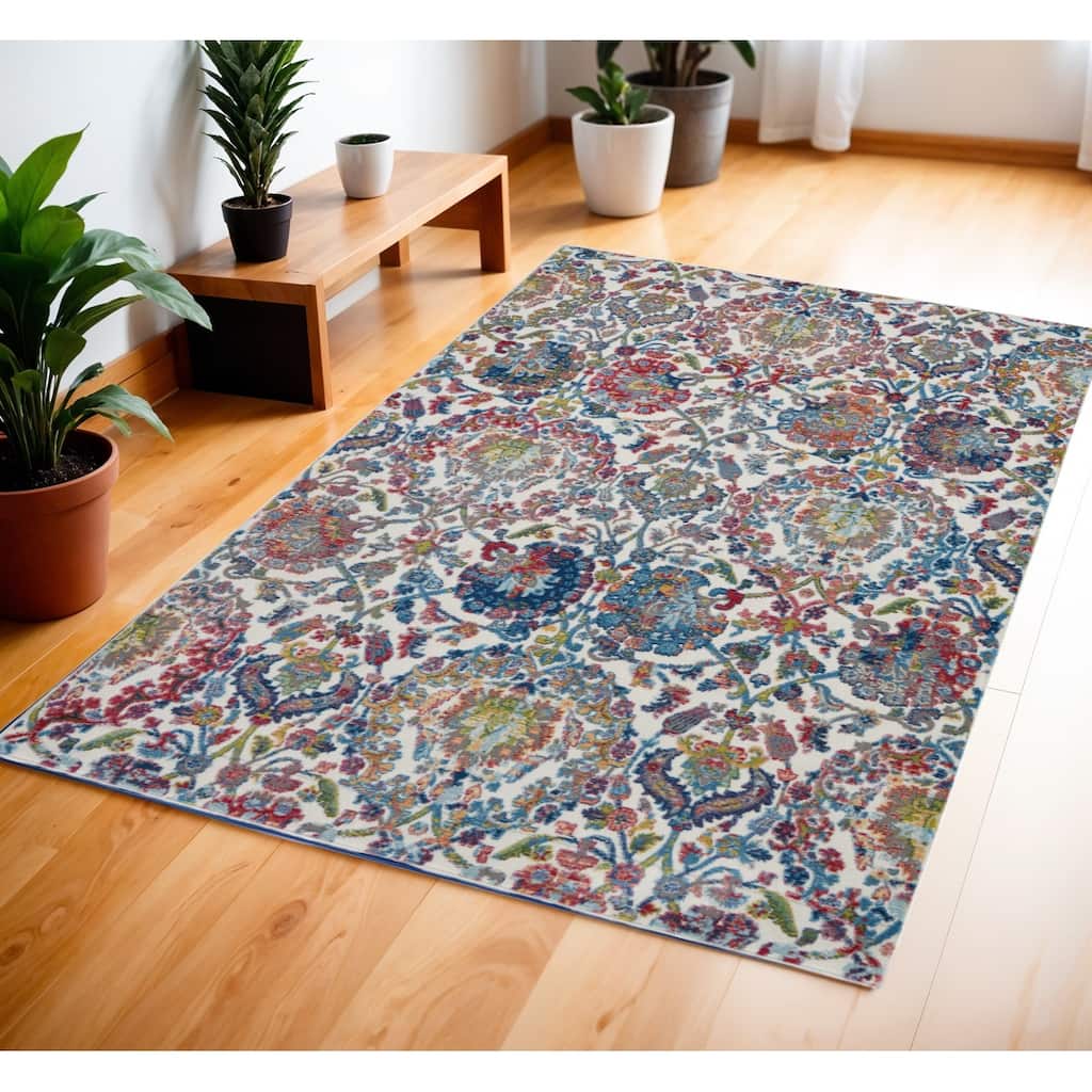 Cibe Power Loomed Distressed Floral Traditional Non Skid Area Rug By HomeRoots - 72' X '48' X '0.5
