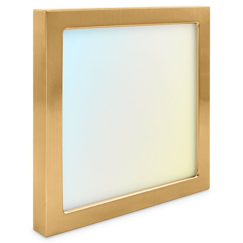 Luxrite 6 Inch Square LED Flush Mount Ceiling Light, 15W 1000LM, 5CCT 2700K-5000K, Dimmable - Brass - Color Selectable 2700/3000/3500/4000/5000
