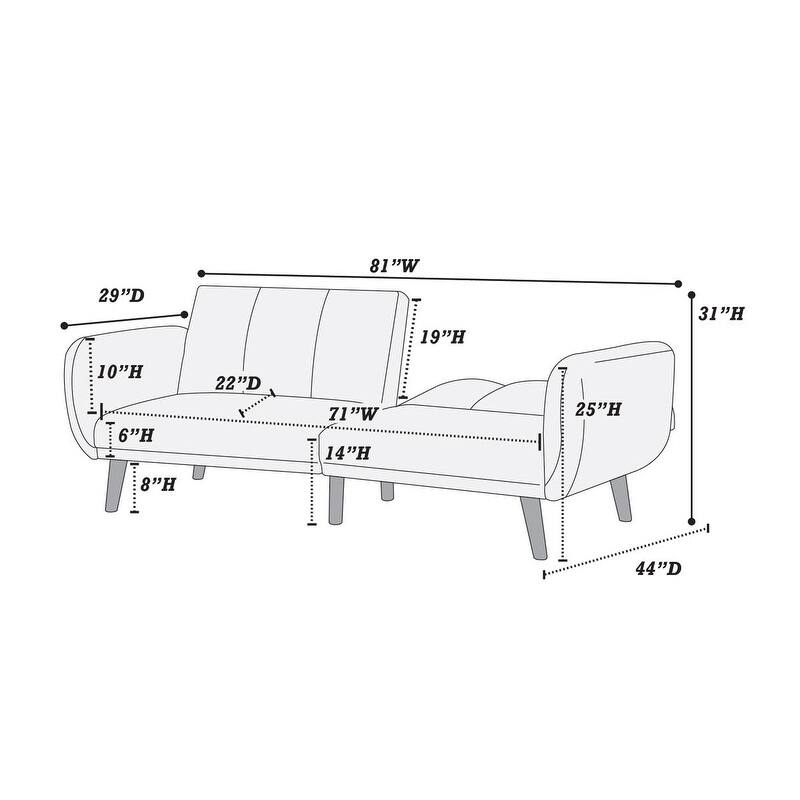 Mustard Color Polyfiber Convertible Sofa with Wooden Legs