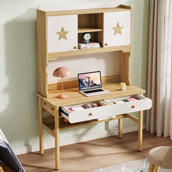 slide 2 of 10, Industrial Kids Desk Study Writing Table with Storage for Children Brown+White