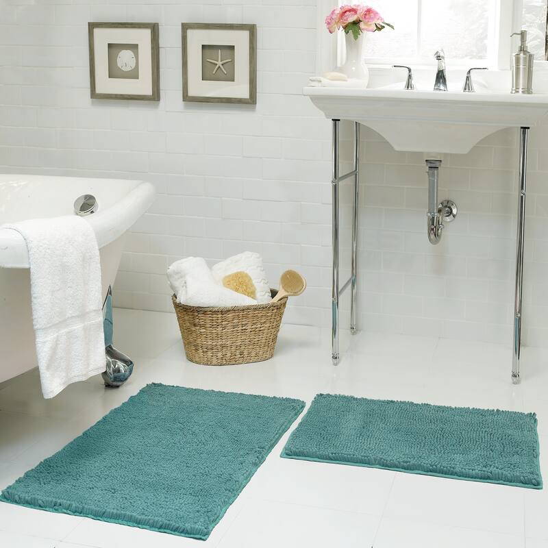 Resort Collection Plush Shag Chenille 17 x 24 in. and 21 x 34 in. 2-Piece Bath Mat Set