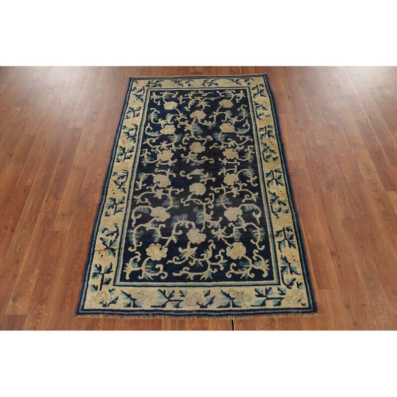 Vegetable Dye Art Deco Chinese Foyer Rug Hand-Knotted Wool Carpet - 2'11"x 4'9"