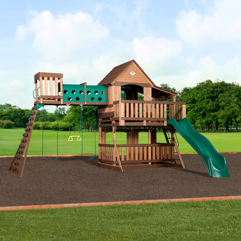Backyard Discovery Woodridge Elite Cedar Wood Swing Set, Slide, Tunnel - 19'3" x 15'8"