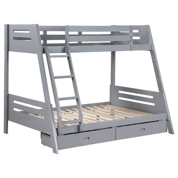 slide 2 of 10, Trisha Grey 2-drawer Wood Twin Over Full Bunk Bed Grey