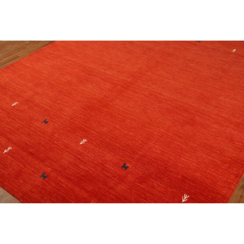 Hand Knotted Oriental 100% Wool Carpet Tribal Animal Pictorial Oranges & Rust Gabbeh Area Rug - 8' 2'' X 6' 7''