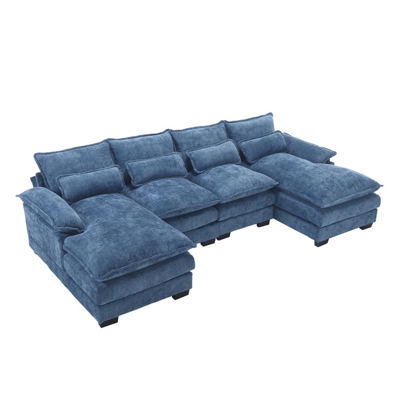 Sectional Sofa Cloud Couch for Living Room, Modern Chenille/Boucle U Shaped Couch, Comfy Modular Sofa Sleeper with Double Chaise
