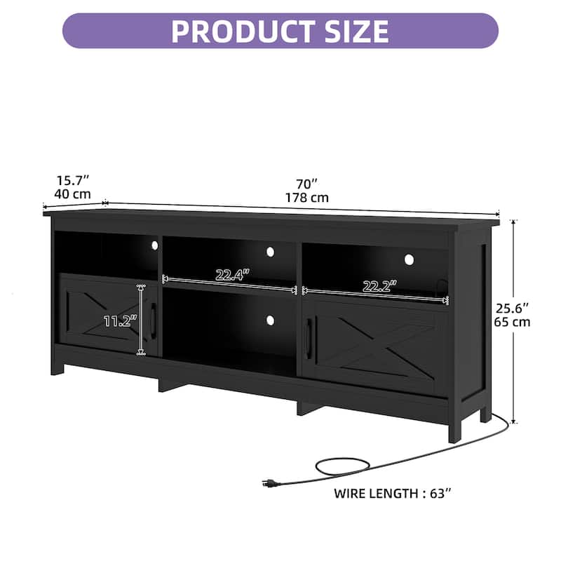 Moasis Farmhouse 70"W TV Stand with LED Lights, Outlets