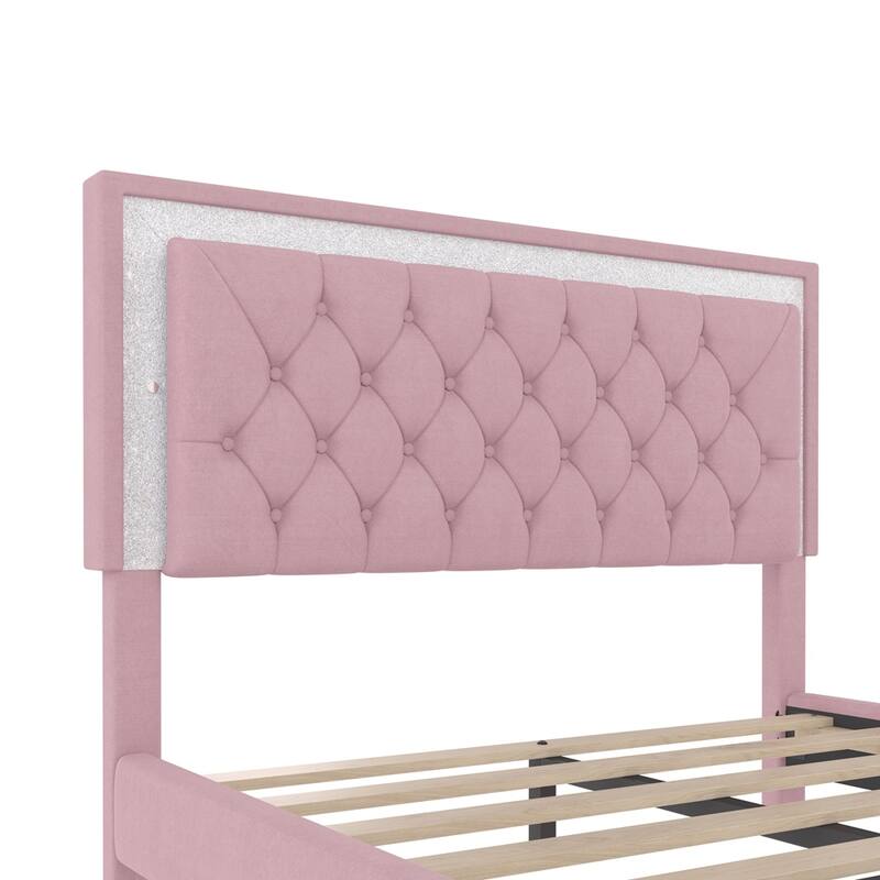 Modern Velvet Platform Bed with Tufted Headboard