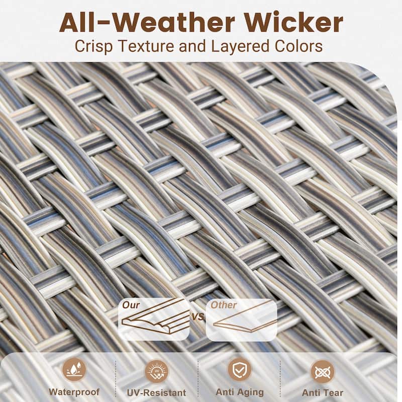 HOOOWOOO 9-piece Wicker Outdoor Patio Furniture Fire Pit Set with Swivel Chairs