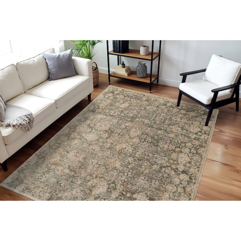 Dynamic Rugs Charlotte Traditional Area Rug - 6'7"x9' - Sage/Beige/Grey