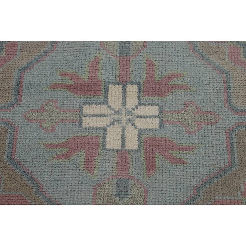 Blues Pink Geometric Oushak Indian Area Rug Handmade Wool Carpet - 8'0" x 10'0"